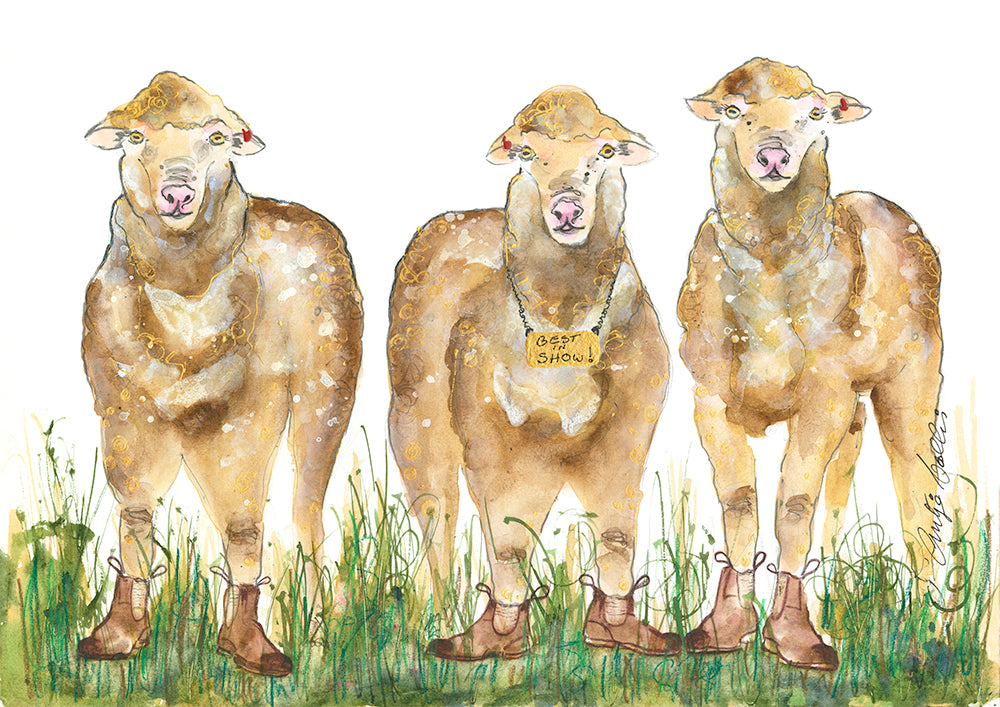 Sheep in RM boots - Bells Fine Art