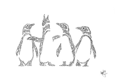 Penguins at feeding time - Bells Fine Art